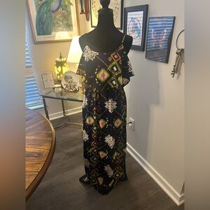 Navy and multi-coloured maxi dress